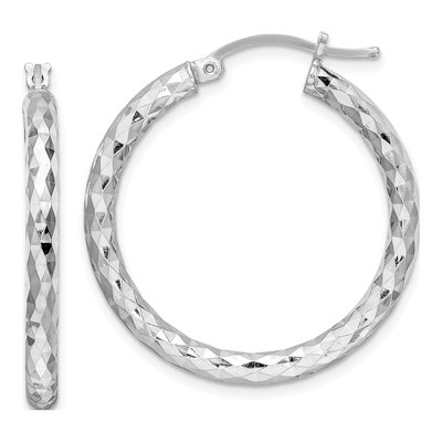 Sterling Silver 32mm Diamond-Cut Hoop Earrings
