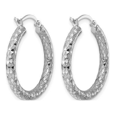 Sterling Silver 27mm Diamond-Cut Hoop Earrings – view 5