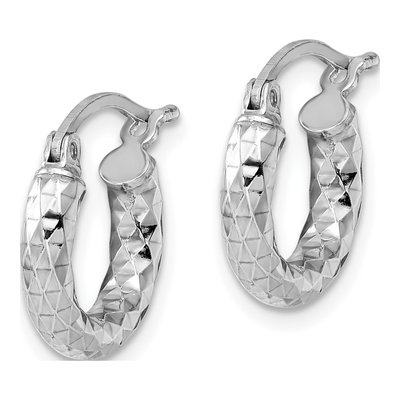 Sterling Silver 15mm Diamond-Cut Hoop Earrings – view 3