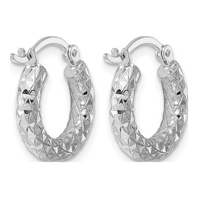 Sterling Silver 15mm Diamond-Cut Hoop Earrings – view 5