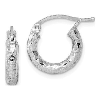 Sterling Silver 15mm Diamond-Cut Hoop Earrings