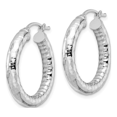 Sterling Silver 25mm Diamond-Cut Hoop Earrings – view 3