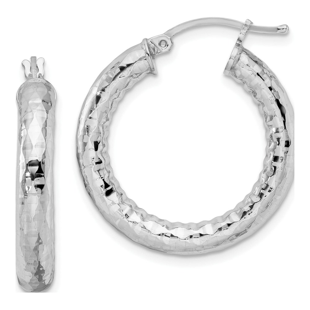 Sterling Silver 25mm Diamond-Cut Hoop Earrings