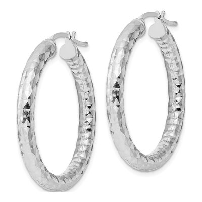 Sterling Silver 35mm Diamond-Cut Hoop Earrings – view 3