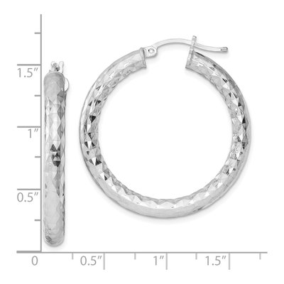 Sterling Silver 35mm Diamond-Cut Hoop Earrings – view 5