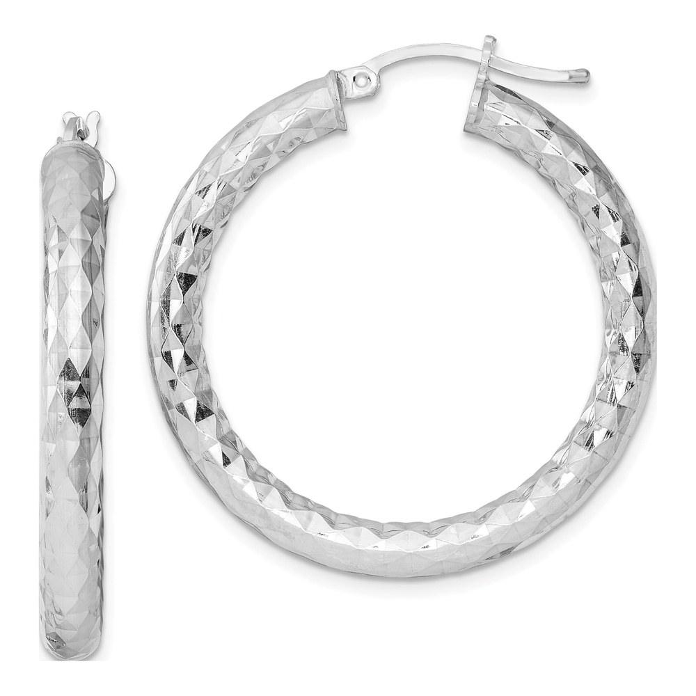 Sterling Silver 35mm Diamond-Cut Hoop Earrings