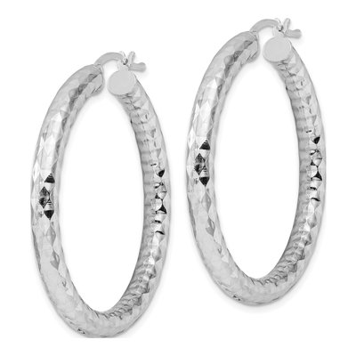 Sterling Silver 40mm Diamond-Cut Hoop Earrings – view 3