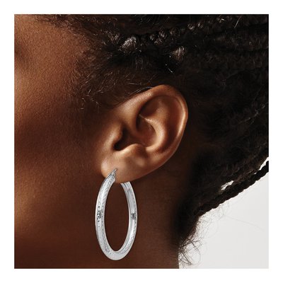 Sterling Silver 40mm Diamond-Cut Hoop Earrings – view 4