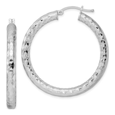 Sterling Silver 40mm Diamond-Cut Hoop Earrings