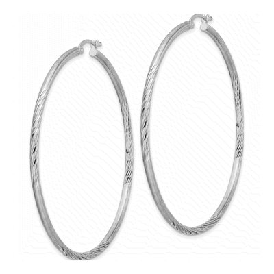 Sterling Silver 67mm Diamond-Cut Hoop Earrings – view 3