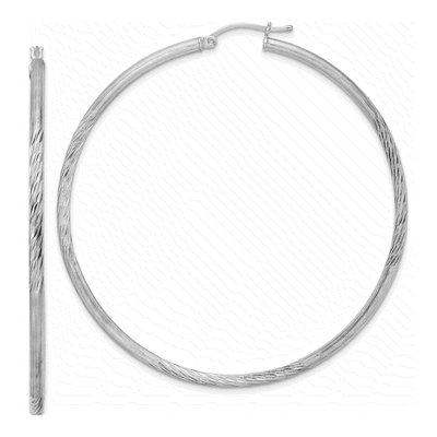 Sterling Silver 67mm Diamond-Cut Hoop Earrings