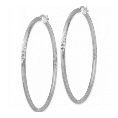 Sterling Silver 63mm Diamond-Cut Hoop Earrings – view 3