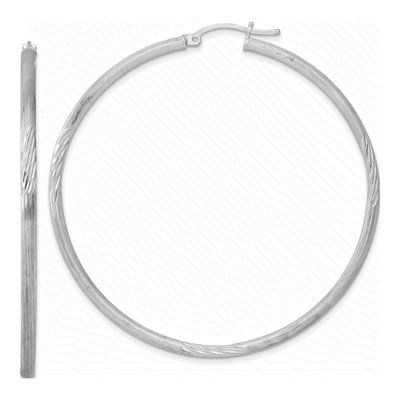 Sterling Silver 63mm Diamond-Cut Hoop Earrings