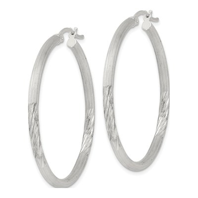 Sterling Silver 41mm Diamond-Cut Hoop Earrings – view 3