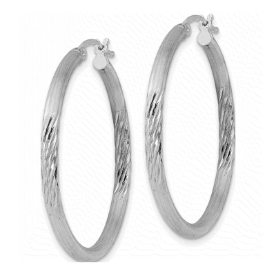 Sterling Silver 36mm Diamond-Cut Hoop Earrings – view 3
