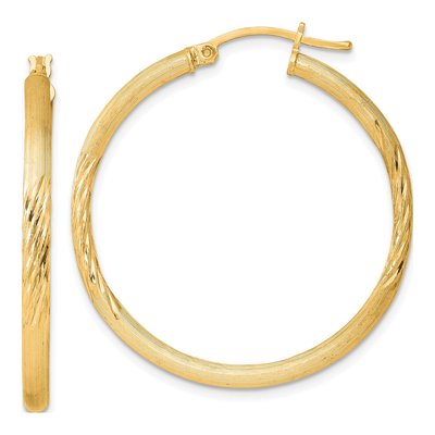 Gold-Plated Sterling Silver 36mm Gold-Flash Diamond-Cut Hoop Earrings