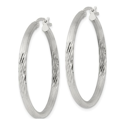 Sterling Silver 36mm Diamond-Cut Hoop Earrings – view 3