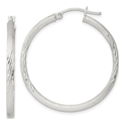 Sterling Silver 36mm Diamond-Cut Hoop Earrings