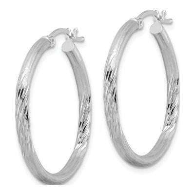 Sterling Silver 32mm Diamond-Cut Hoop Earrings – view 3