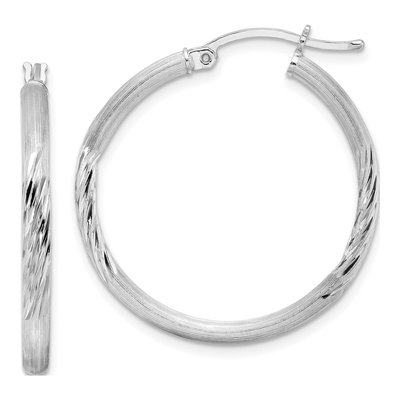 Sterling Silver 32mm Diamond-Cut Hoop Earrings