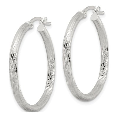 Sterling Silver 32mm Diamond-Cut Hoop Earrings – view 3