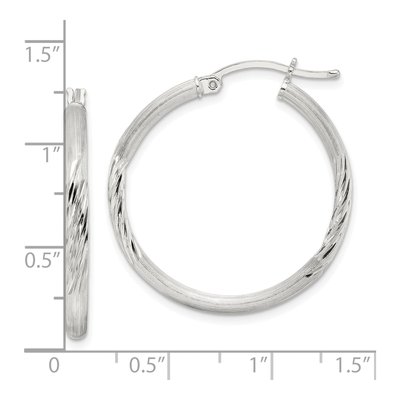 Sterling Silver 32mm Diamond-Cut Hoop Earrings – view 5