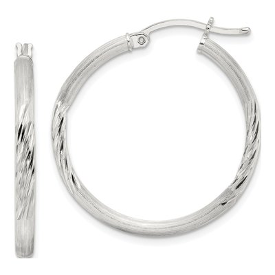 Sterling Silver 32mm Diamond-Cut Hoop Earrings