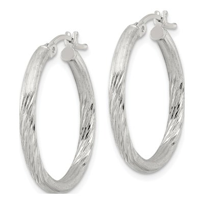Sterling Silver 27mm Diamond-Cut Hoop Earrings – view 3