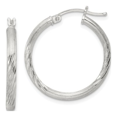Sterling Silver 27mm Diamond-Cut Hoop Earrings