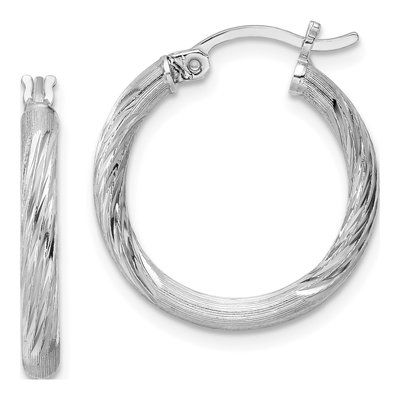Sterling Silver 22mm Diamond-Cut Hoop Earrings