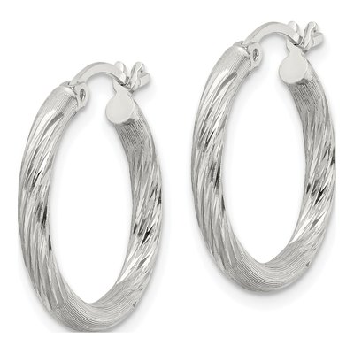 Sterling Silver 22mm Diamond-Cut Hoop Earrings – view 3