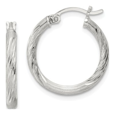 Sterling Silver 22mm Diamond-Cut Hoop Earrings