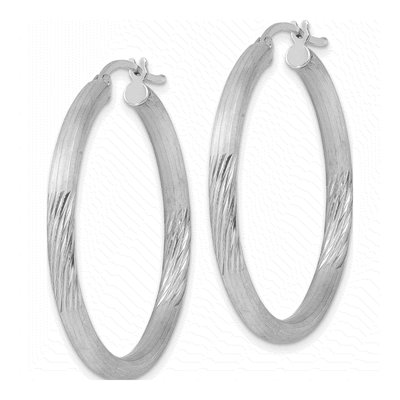 Sterling Silver 36mm Diamond-Cut Hoop Earrings – view 3