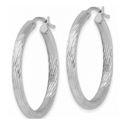Sterling Silver 31mm Diamond-Cut Hoop Earrings – view 3