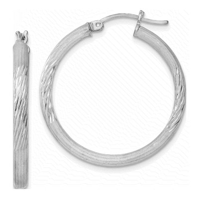 Sterling Silver 31mm Diamond-Cut Hoop Earrings