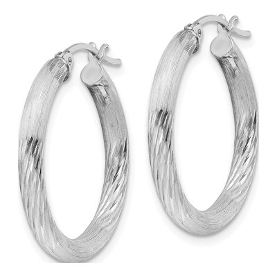 Sterling Silver 28mm Diamond-Cut Hoop Earrings – view 3