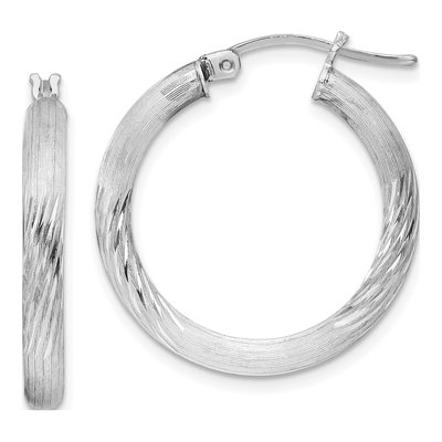 Sterling Silver 28mm Diamond-Cut Hoop Earrings