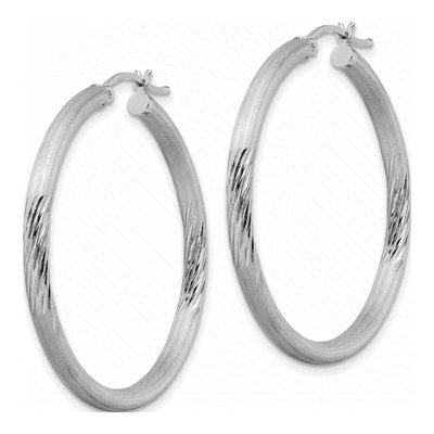 Sterling Silver 40mm Diamond-Cut Hoop Earrings – view 3