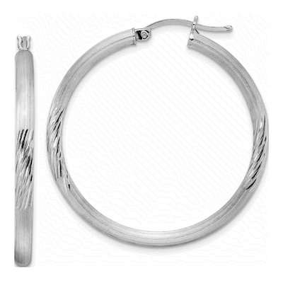 Sterling Silver 40mm Diamond-Cut Hoop Earrings