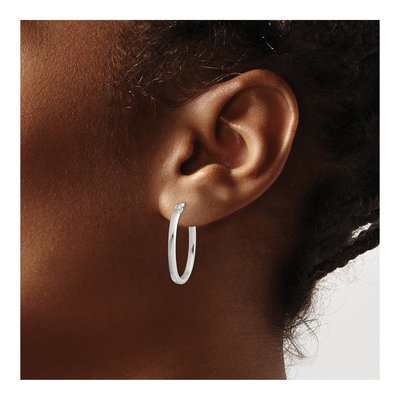 Sterling Silver Square Tube Oval Hoop Earrings – view 4