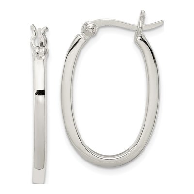 Sterling Silver Square Tube Oval Hoop Earrings