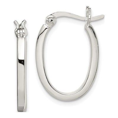 Sterling Silver Square Tube Oval Hoop Earrings