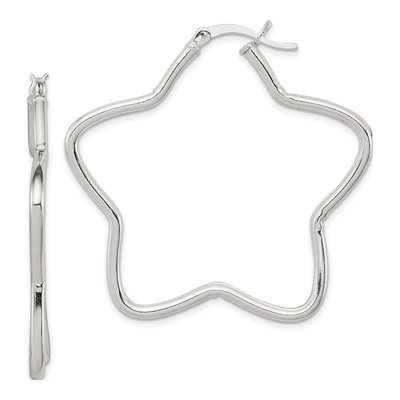 Sterling Silver 43mm Star Hoop Earrings