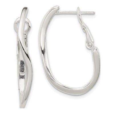 Sterling Silver 30mm Wavy Oval Hoop Earrings
