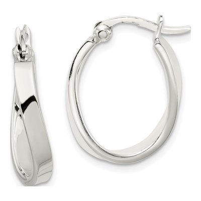 Sterling Silver 20mm Twisted Oval Hoop Earrings