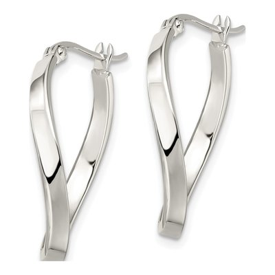 Sterling Silver 28mm Twisted Oval Hoop Earrings – view 3