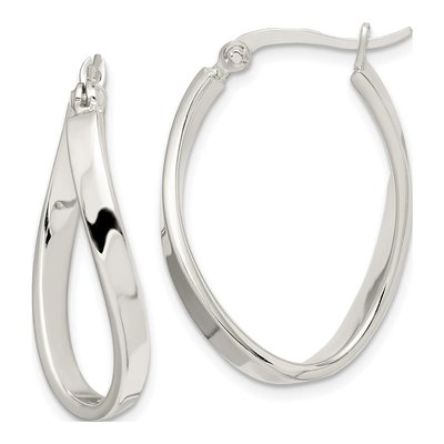 Sterling Silver 28mm Twisted Oval Hoop Earrings