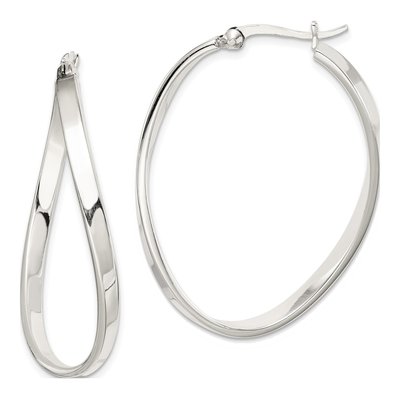 Sterling Silver 40mm Twisted Oval Hoop Earrings