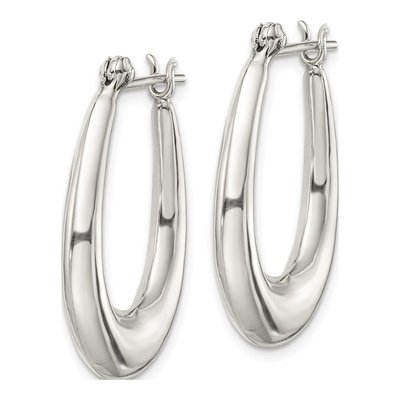 Sterling Silver 25mm Tapered Oval Hoop Earrings – view 3