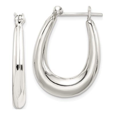 Sterling Silver 25mm Tapered Oval Hoop Earrings